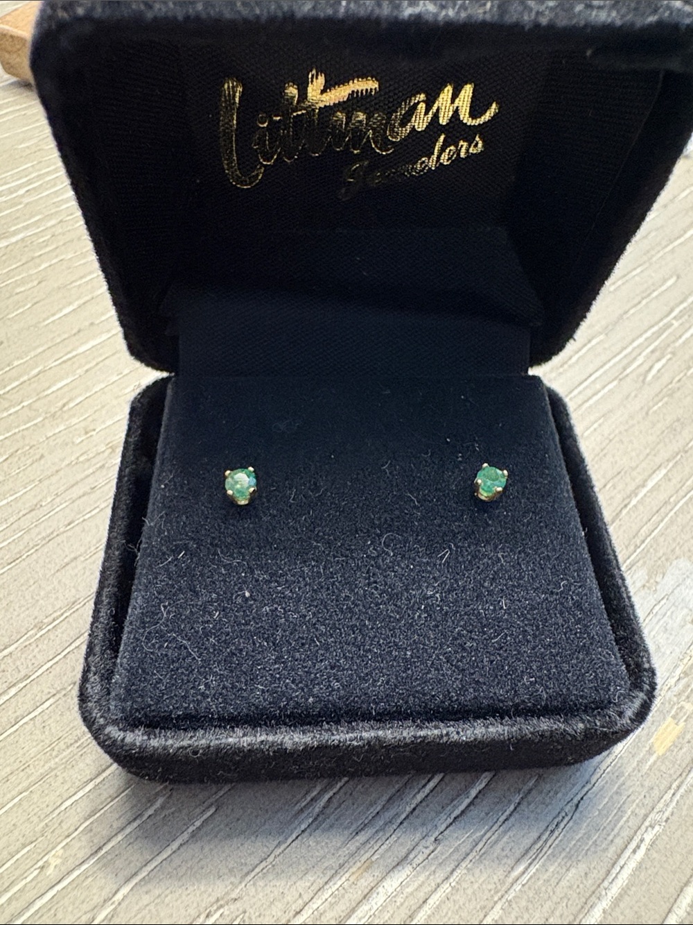 Emerald Green Stud Earrings - 14K Gold